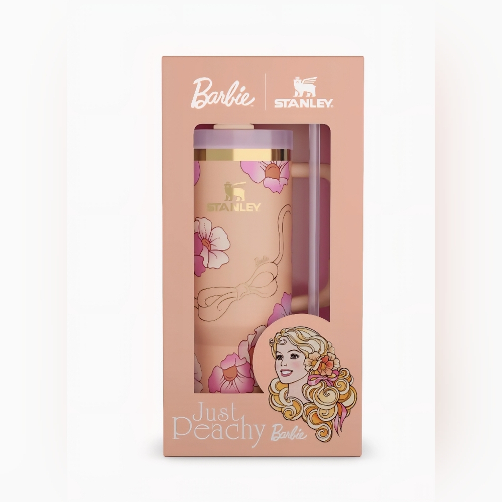 Stanley Barbie Peach Floral Tumbler with Straw